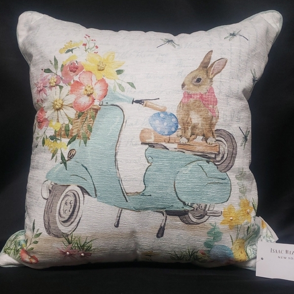 Isaac Mizrahi NWT Multicolor Floral with Bunny on Scooter Pillow - Picture 1 of 7